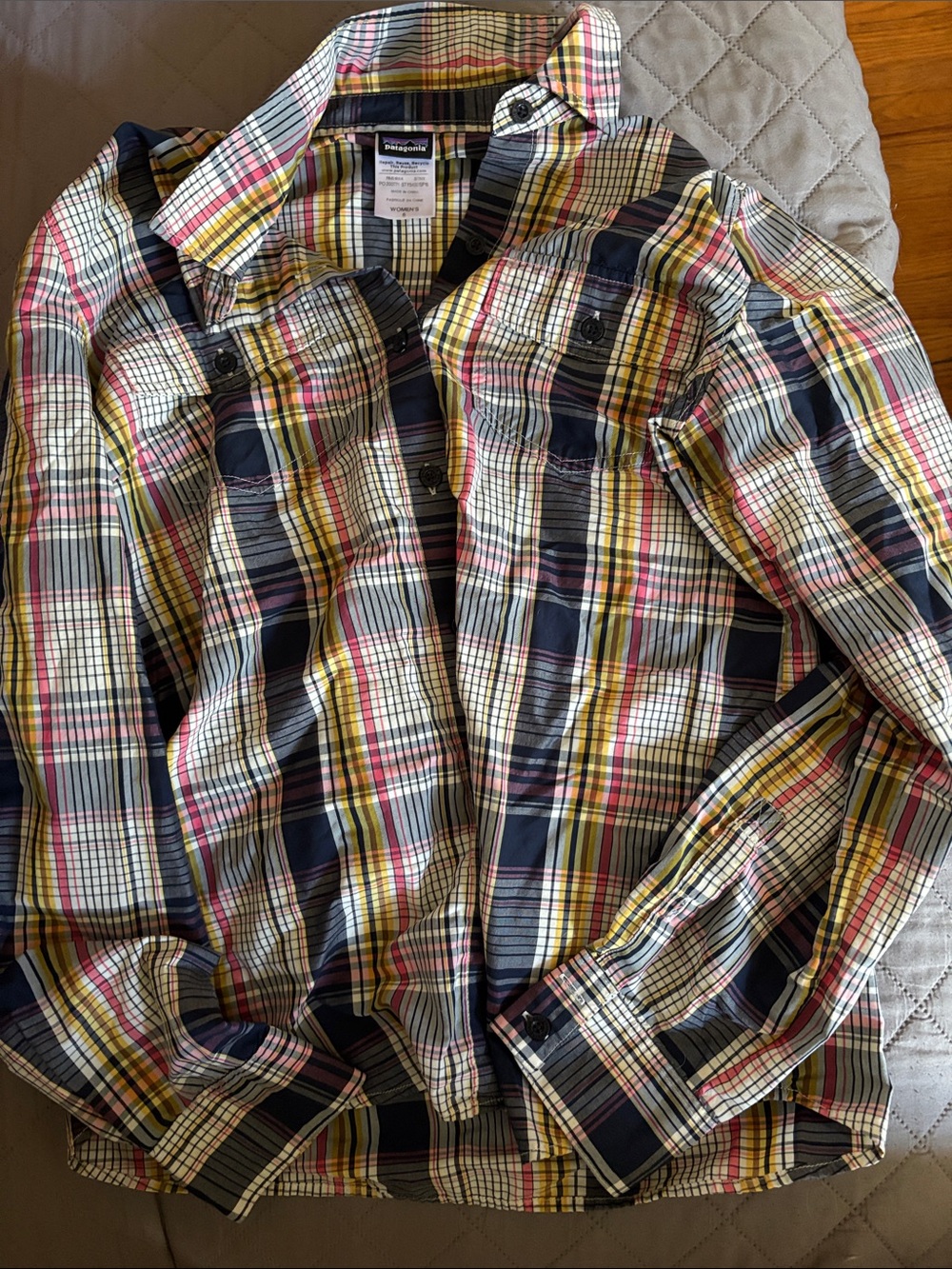 Patagonia Yellow Navy Pink Plaid Button-Down Shirt